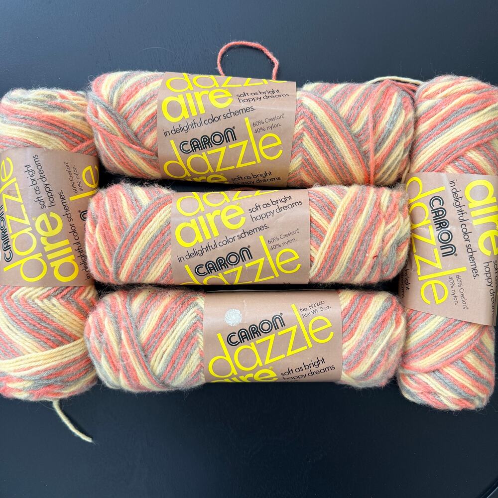 Caron Dazzle Aire Yarn Autumn 2669 Lot of 5 Same Dye Lot 4 Ply Vintage